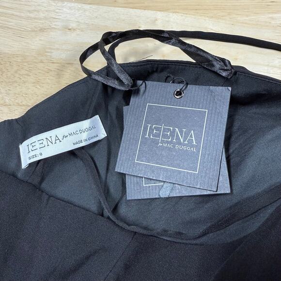 Mac Duggal IEENA NWT V-Neck Crepe Ball Gown Size 8 Tulle Skirt Black Pockets - Picture 6 of 11